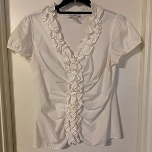 Ann Taylor LOFT cap sleeve white ruffled blouse
